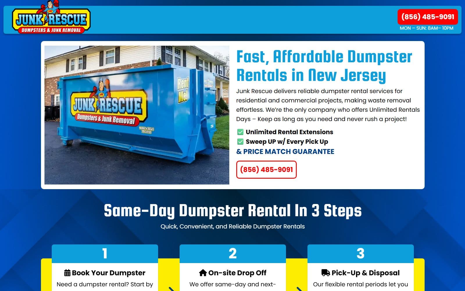 Junk Rescue dumpster rentals website