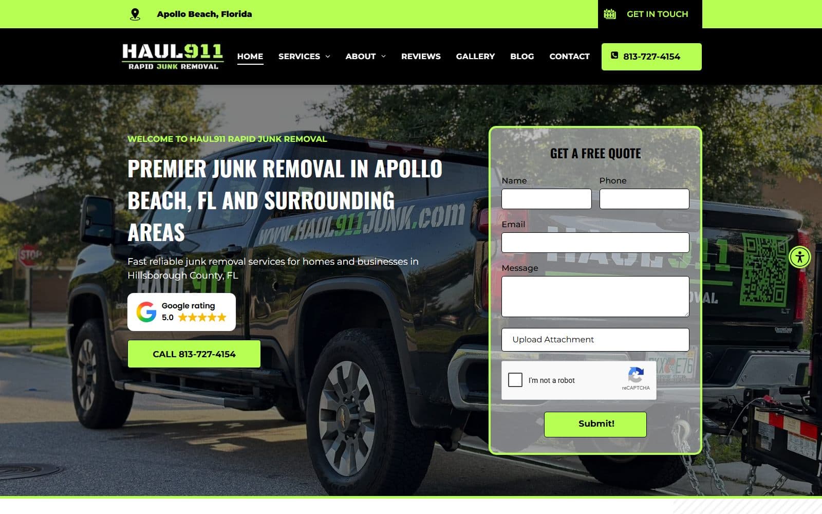 Haul911 Rapid Junk Removal website